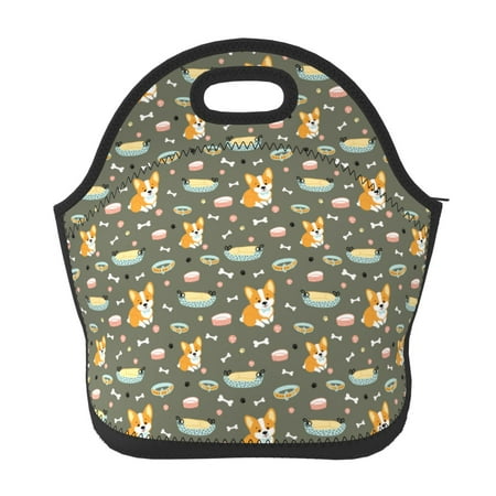Neoprene Insulated Lunch Bags for Men Women - Funny Cute Corgi Dog Collar Water Proof Cooler Aesthetic Small Lunch Box Tote Bag for Travel Work Office with Zipper