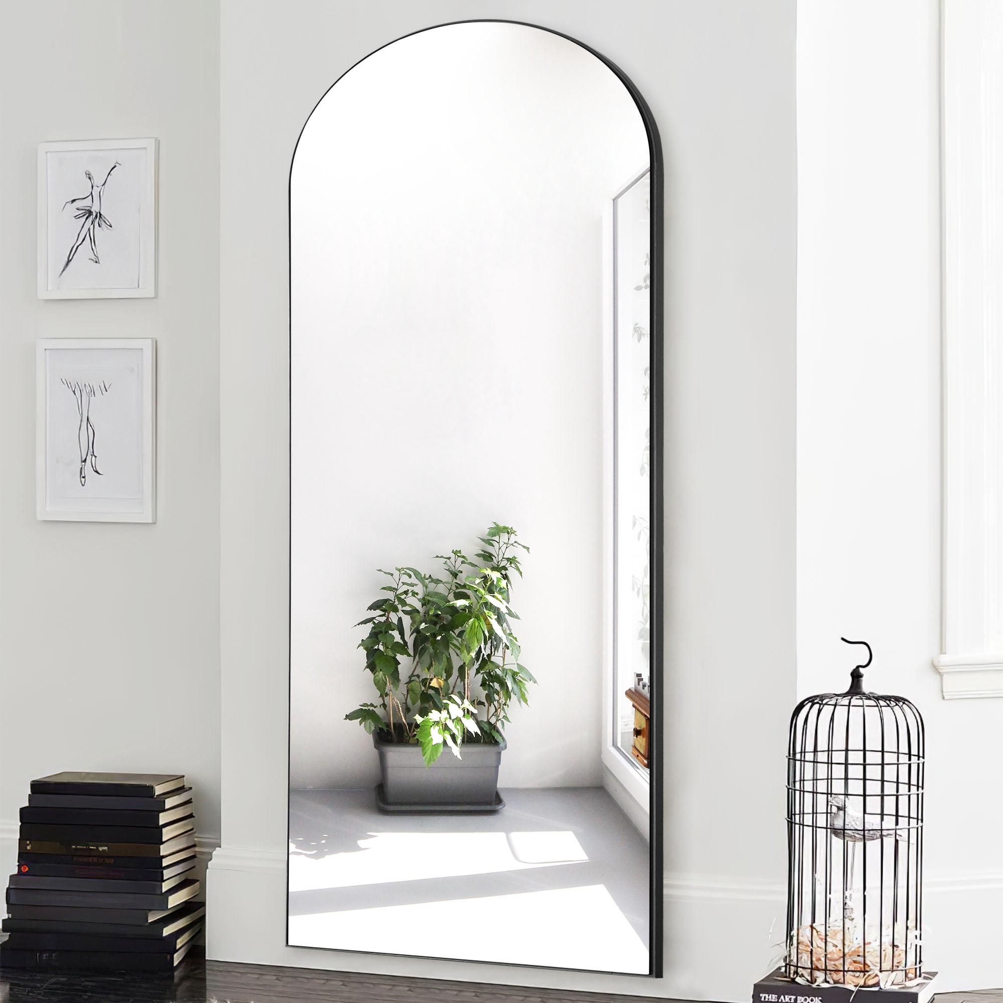 71"x28" Arched Aluminum Allou Frame Modern Full Length Mirror Floor Mirror,Black