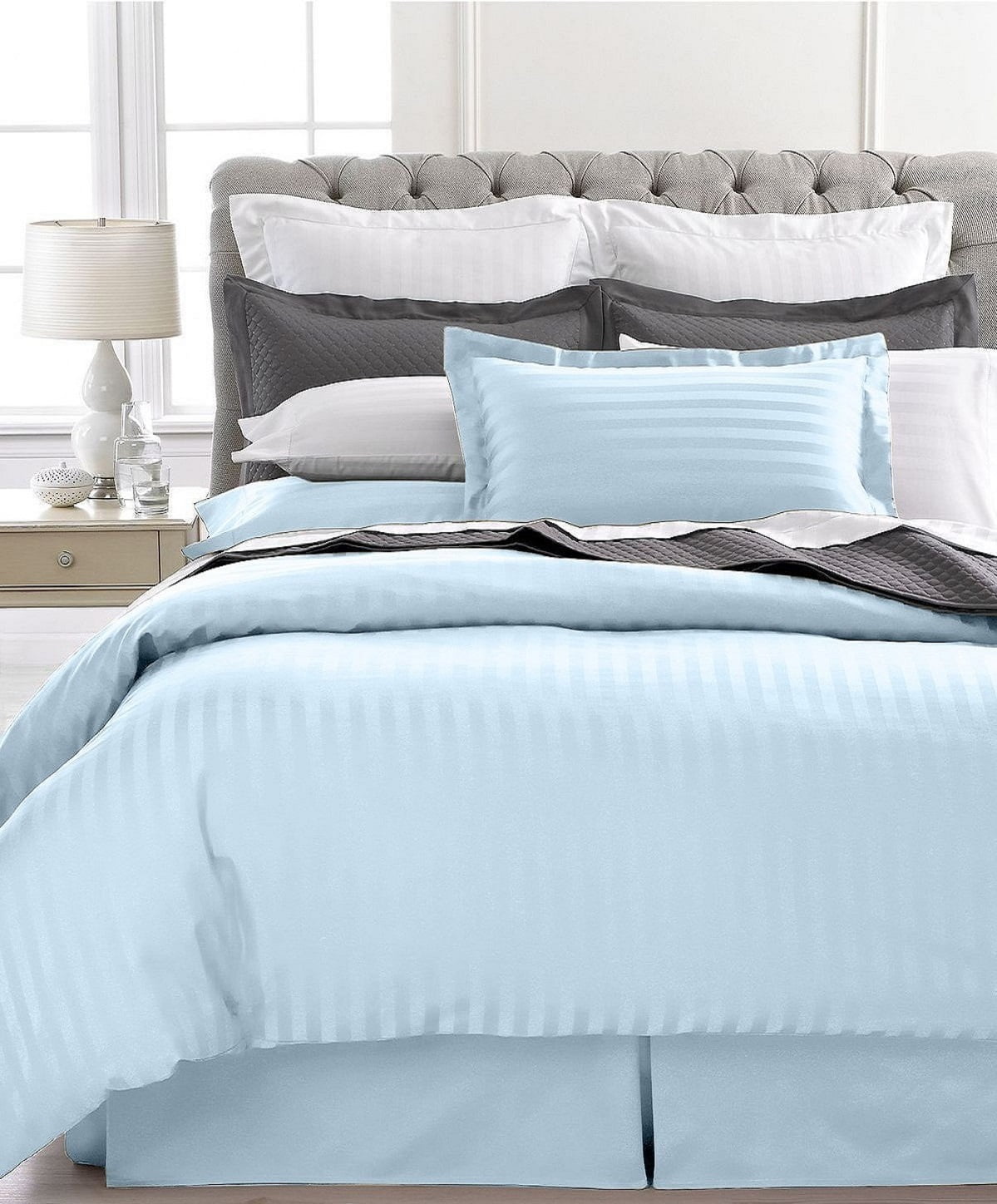 Ultra Soft 1800 Series 2 PC Striped Duvet Set (Twin, Light Blue