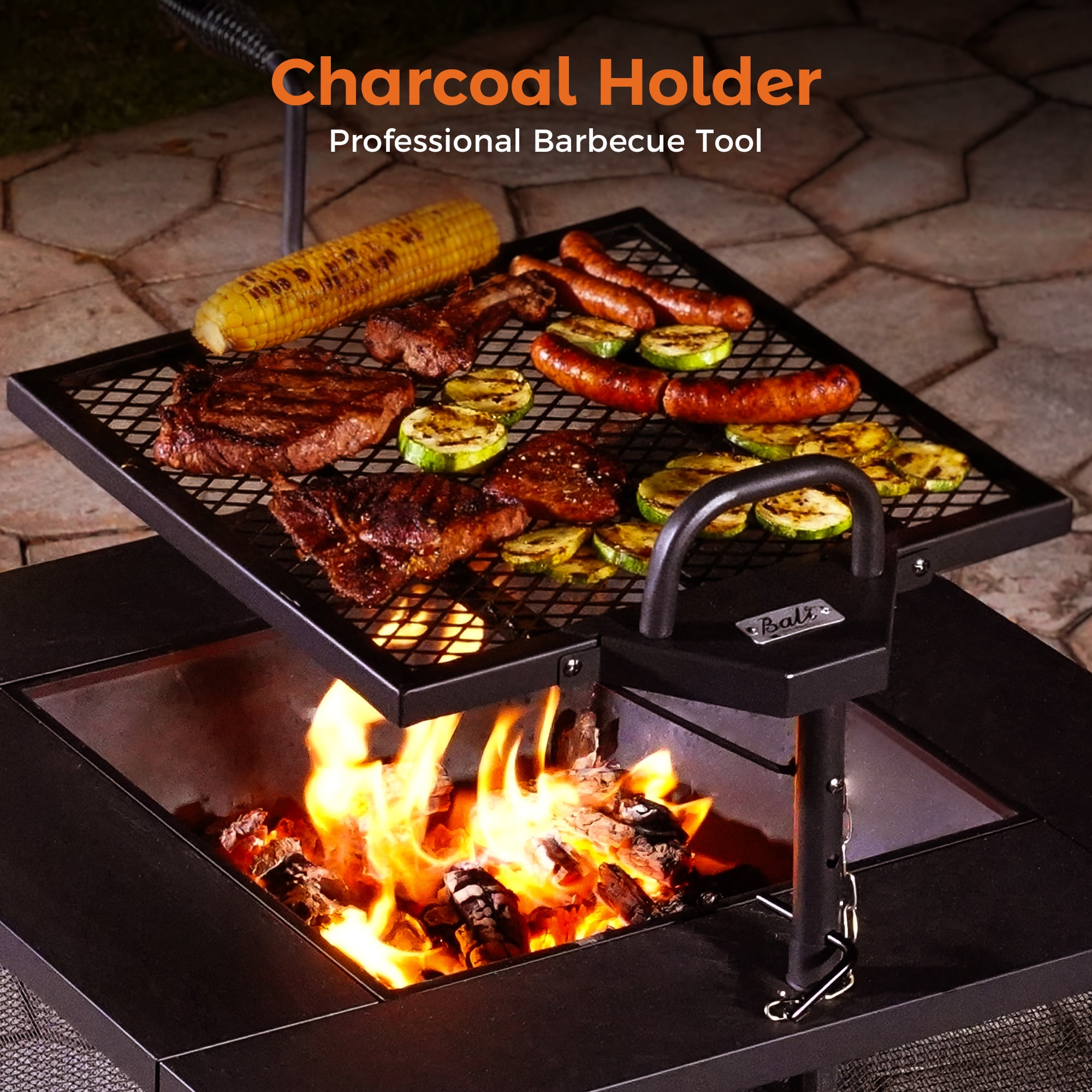 BALI OUTDOORS 3 in 1 Square Fire Pit with Grill, 31 inch Wood Burning Firepits with Poker for Patio, Backyard
