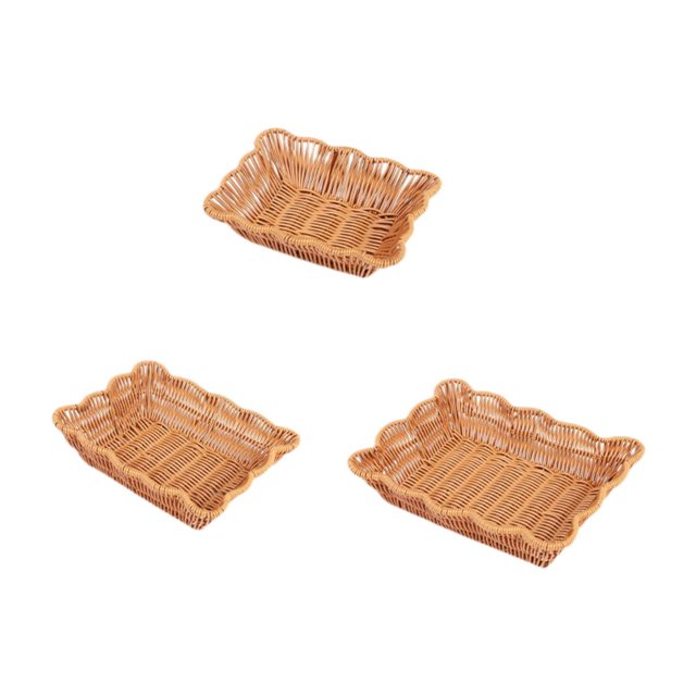 Cesta de almacenamiento de ratán sintético de 3 piezas, soporte para servir alimentos, contenedor para tocador de baño Rectángulo
