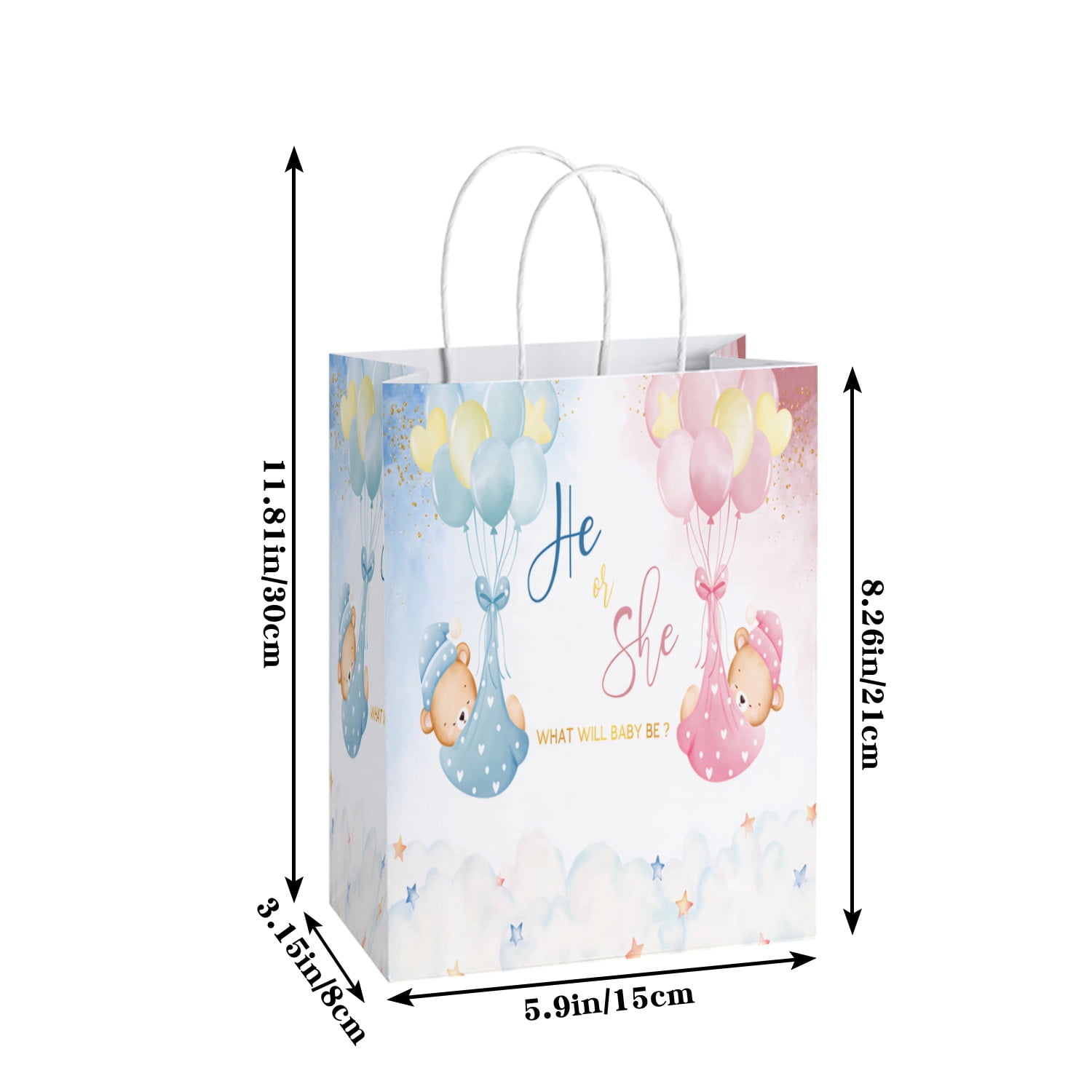 20Pcs Bear Gender Reveal Party Favor Bags, He or She What Will Baby Be Blue Pink Baby Shower Watercolor Boy or Girl Cute Cartoon Ballon Sky Decorations