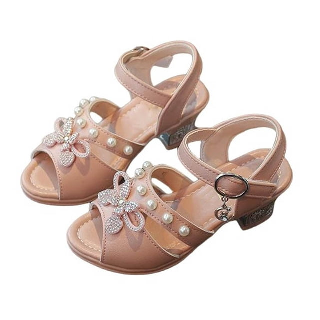 hzomhy Big Girls Pointed Rhinestone Bow High Heel Sandals Glitter Sequins Dance Stage Performance Shoes Soft Cushioned Insole Extra