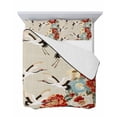 thumbnail image 7 of Quilts Twin Size Bedding Set, Japanese Style Lightweight Quilted Comforter, Country Vintage Blossom Peony Birds Soft Reversible Bedspread Coverlet with Pillow Covers for All Season, 68" x 86", 7 of 7