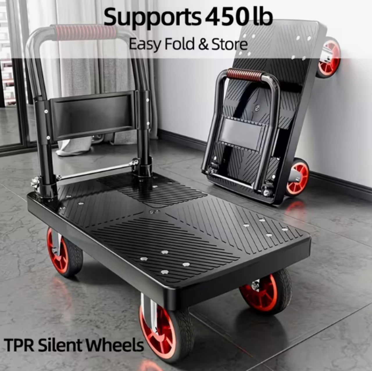 Heavy Duty Foldable Platform Push Cart Dolly, Space Saving Hand Truck with 4" Silent Wheels, Moving Platform Cart for Warehouse, Yard, Transport