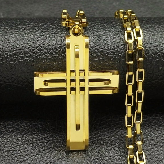 Hip Hop Cross Pendant Necklace for Men 14K Yellow Gold Faith Chain Necklaces Christmas Gift Jewelry colar masculino
