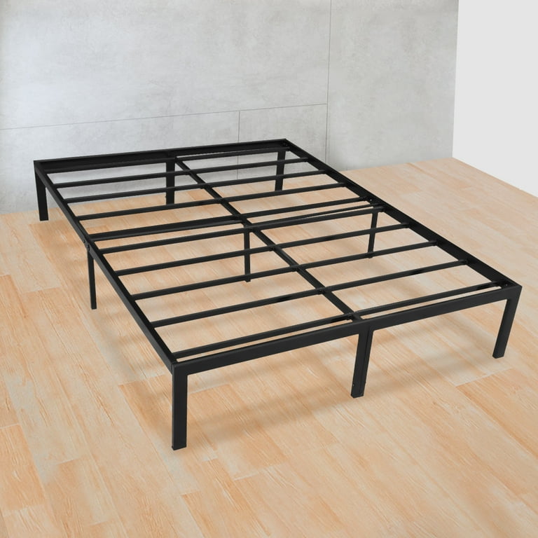 KingSo 14 Inch Queen Size Platform Bed Frame Heavy Duty No Box Spring Black Metal Walmart