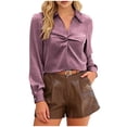 thumbnail image 1 of Camisetas para Mujeres con Cuello en V Manga Larga Delantera Blusa de Color Sólido, Corbata Delantera Top Casual, 1 of 7