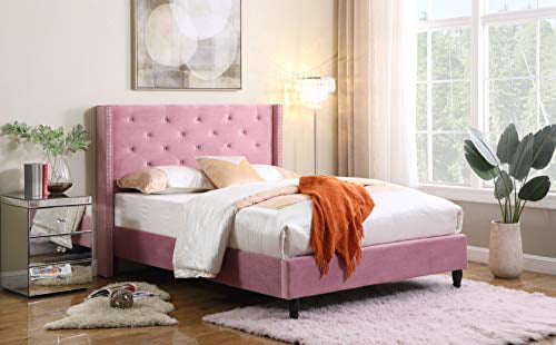 Home Life Premiere Classics Velour Pink, Homelife 51 White Leather Headboard Platform Bed
