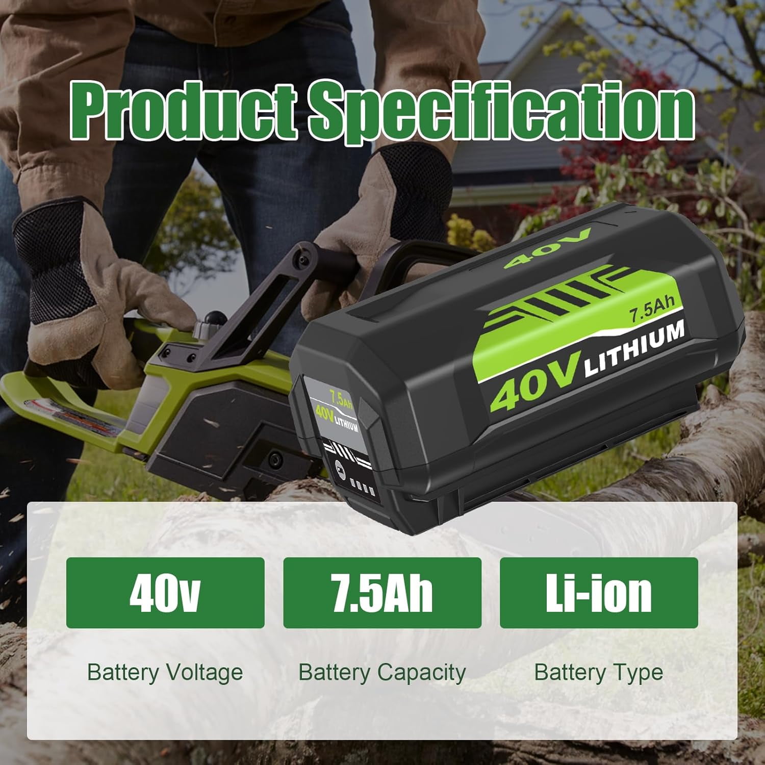 2Pack 7.5Ah Replacement for Ryobi 40V Battery and Rapid Charger 40V OP40601 OP4050A OP4040 40 Volt
