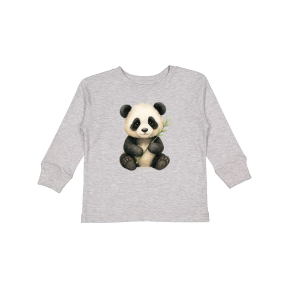 Inktastic Adorable Panda with Bamboo Illustration Boys or Girls Long Sleeve Toddler T-Shirt