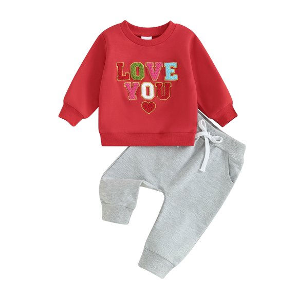 Gupgi Baby Boys Valentine Outfits 6M 12M 18M 24M 3T Toddler Love Heart Letter Long Sleeve Sweatshirts Pants, 2Pcs Clothes Set