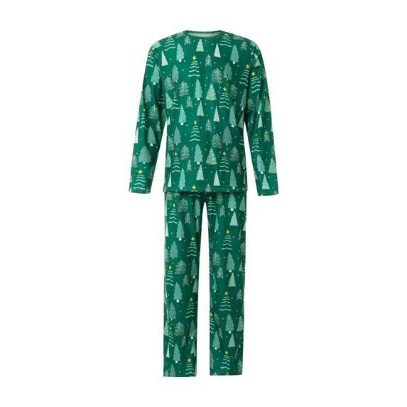 Seyurigaoka Family Matching Christmas Pajamas Outfit Christmas Print Long-Sleeved Tops + Trousers