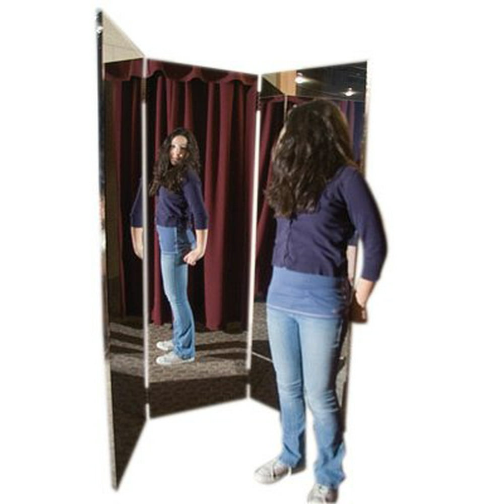 Glassless mirror, freestanding, triple panel, 16" W x 48" H