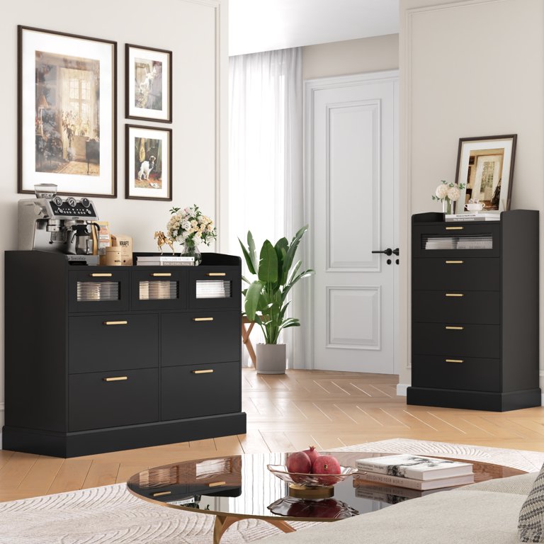 slim fit dress slacks Black & Gold Laminate Dresser & Mirror – Rehaus main image 1