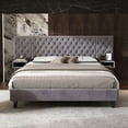 thumbnail image 2 of King Size Platform Bed with Headboard, Modern Velvet Upholstered Platform Bed with 2 Nightstands, with diamond tufted, Grey, 2 of 8