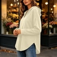 thumbnail image 5 of Hoodie Hzzrkos Women's V-neck Hooded Sweatshirt Long Sleeved Drawstring Hooded Pullover Casual Loose Fall And Winter Curved Hem Sweatshirt Beige L, 5 of 9