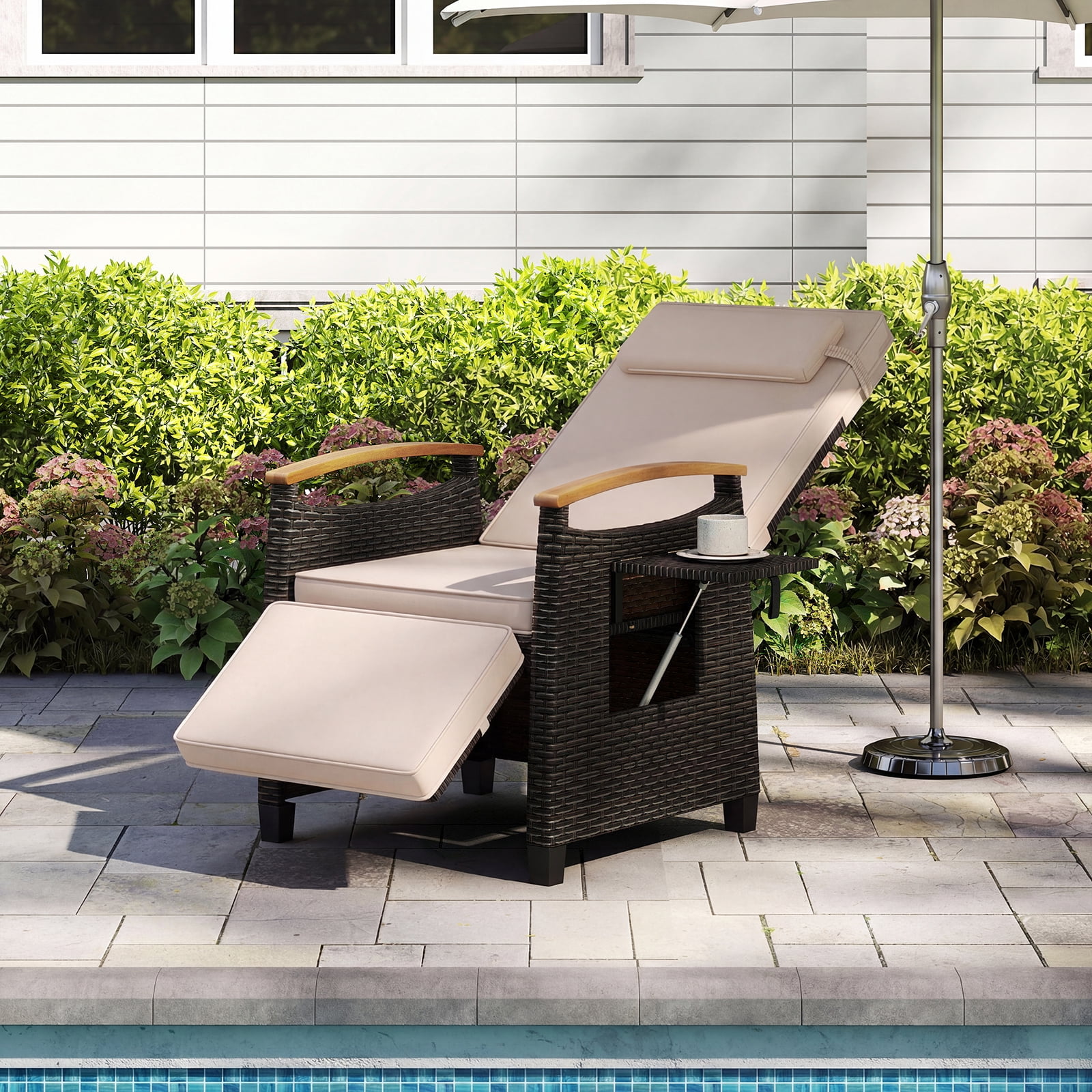 Gymax Set of 2 Patio Wicker Recliner Chair Rattan Lounge Chair w/ Adjustable Backrest&Footrest Mix Brown