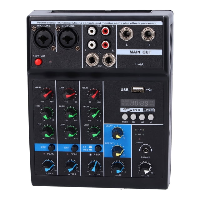 Mezclador de audio USB NikouMX F4A 4 canales Negro