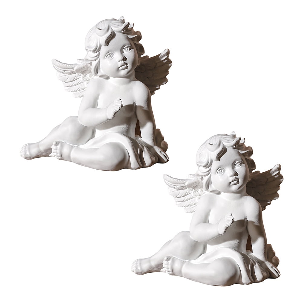 HEMOTON  2 Pcs Garden Cherub Statues Resin Angel Sculpture Home Decoration