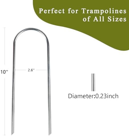 Jointown 8 Pcs Galvanized Trampoline Stakes-10 Inch, Heavy Duty Anti-Rust Garden Stakes, Ground Stakes, Garden Galvanized Landscape Staples Stakes for Trampoline, Camping Tent, Soccer Goal, Silver