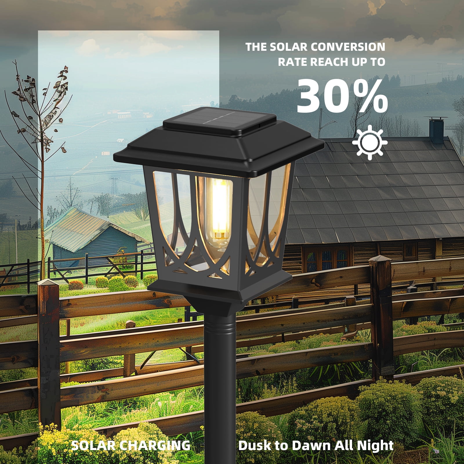 40" Solar Lamp Post Lights, Metal Glass Waterproof Outdoor Garden Lights, Auto Dusk-to-Dawn Warm White, 2 Pack