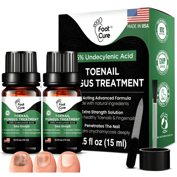 Foot Cure Toenail Fungus Treatment Extra Strength, 25% Undecylenic Acid Nail Repair Treatment for Ingrown Nails and Yellow Toenails - 2Pack