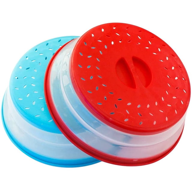 2Packs collapsiable Microwave cover (Red+Blue) BPA free Microwave Splatter Guard Colander Strainer for Fruit Vegetables
