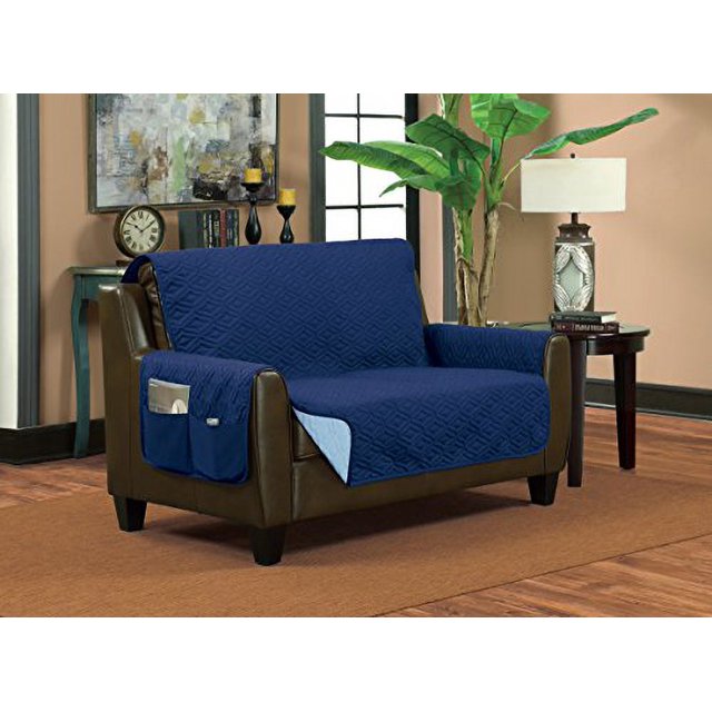 Protecteur de Meubles Réversible Classique Matelassé Imperméable Design Diamant (Canapé, Marine/bleu Clair)