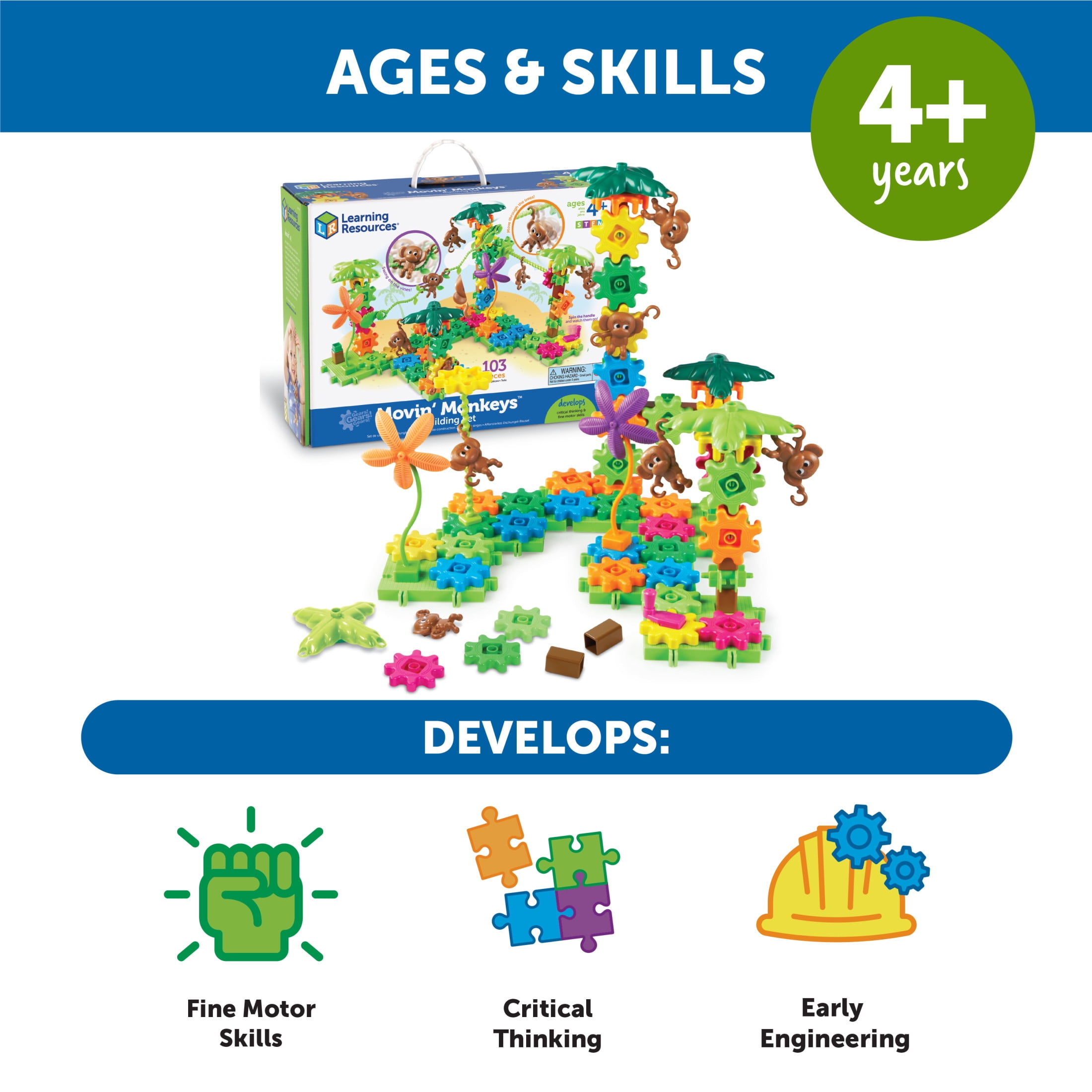 Learning Resources Gears! Gears! Gears! Movin' Monkeys Building Set, Building Toys, Ages 4+