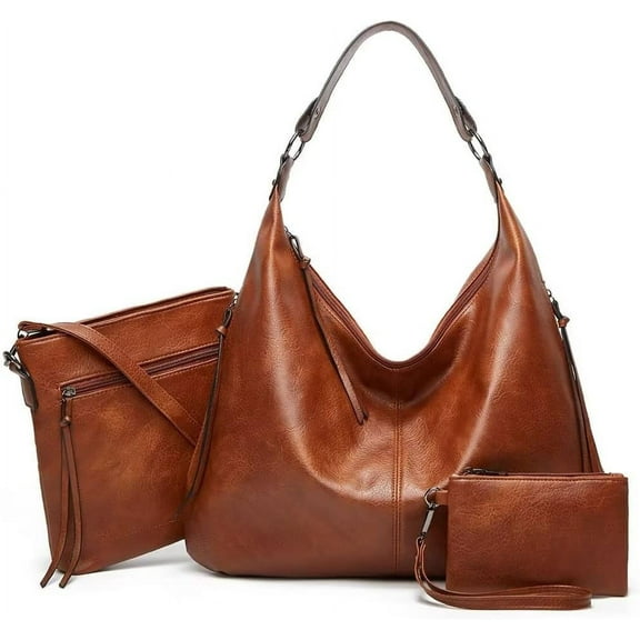 MMYGU Handbag and Messenger Satchel for Women Laptop Work Shoulder Bag Vintage Leather Crossbody Bag Hobo 3pcs Purse Set