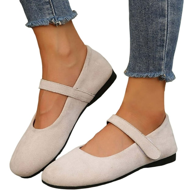 Ballerines en Suède pour Femmes Automne Mode Décontractée Larges à Enfiler Compensées Talon Bas Mary Janes Chaussures de Marche