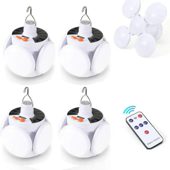 Rechargeable Solar Camping Lantern with Remote, Collapsible Portable LED Light for Hiking, Night Fishing, and Emergency Use,4 PCS