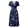 thumbnail image 4 of Maxi Dresses for Women Crossover Wrap V Neck Short Sleeve Summer Dress Elastic High Waist A-Line Casual Party Work Dress, 4 of 7