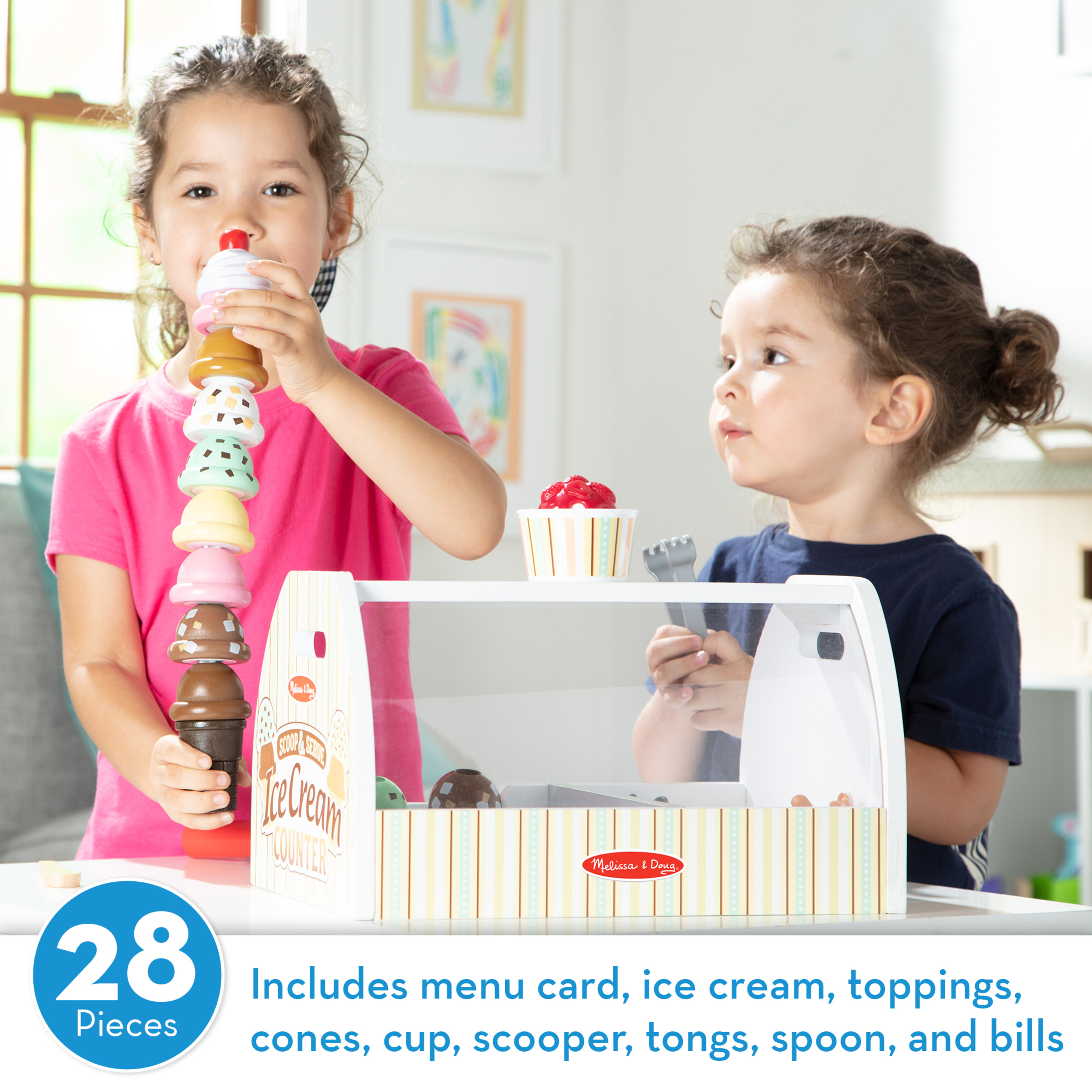 Melissa & Doug Wooden Scoop and Serve Ice Cream Counter (28 pcs) - Play Food and Accessories - image 4 of 11