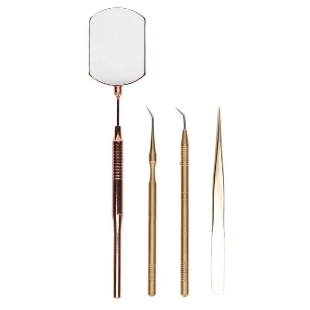 Kit de herramientas para arte de pestañas, espejo de inspección giratorio de acero inoxidable, pinzas de extensión, palos de recogida, oro rosa
