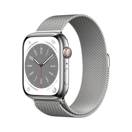 Apple Watch Series 8 GPS + Cellular 45mm Silver Stainless Steel Case with Silver Milanese Loop. Fitness Tracker, Blood Oxygen & ECG Apps, Always-On Retina Display