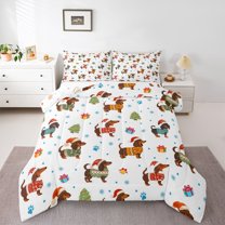 Homewish Kids Teens Cartoon Dachshund Bedding Comforter Set 2pcs,Merry Christmas Twin Comforter Sets Microfiber,Polka Dots Breathable Bedding Set,Microfiber Bedroom Decor,Reversible