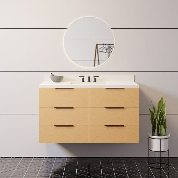 Oslo 42" Floating Wall Mounted Bathroom Vanity with Blonde Veneer Cabinet and Matte White Top