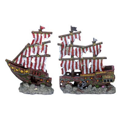 - Penn Plax Aquarium Deco-Replicas Striped Sail Shipwreck Set - Large