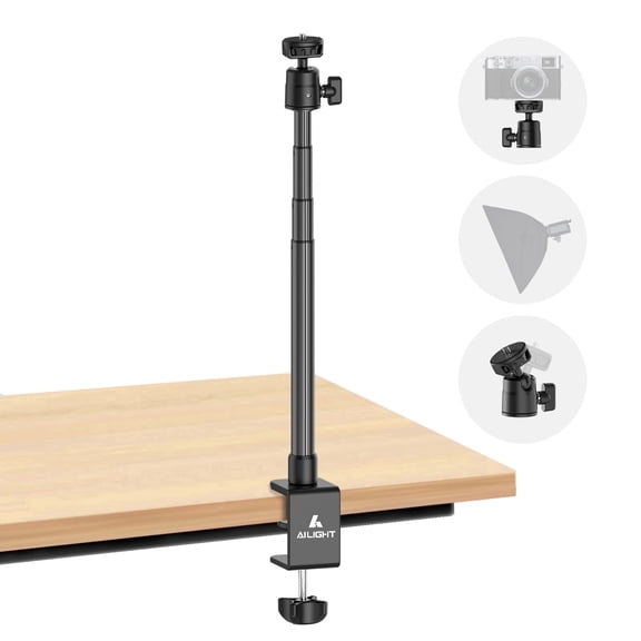 Ailight Camera Desk Stand, Height Adjustable Webcam Mount Table Stand with C-Clamp & 360" Ballhead for Obsbot GoPro Anker insta Logitech Webcam