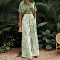 thumbnail image 6 of Women Floral Two Piece Pants Set Short Sleeve V Neck Top Wide Leg Pants Matching Outfit Dressy Summer Set, 6 of 8