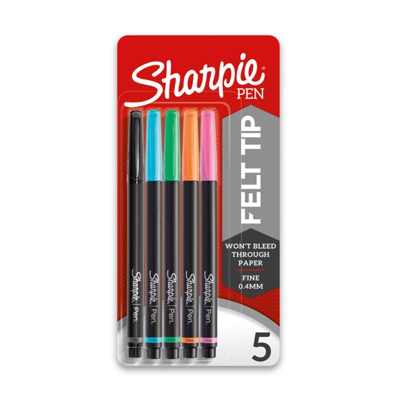 Sharpie Pens, Fine Point, Assorted Colors, 5 Pack
