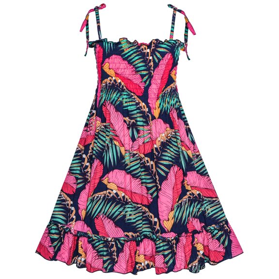 Girls Dress Red Leaves Smocked Halter Tank Sundress 2-3 Years