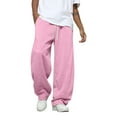 thumbnail image 2 of Pink Open Hem Sweatpants Mens Straight Wide Leg with Draw Sting and Pockets S-3XL, 2 of 5