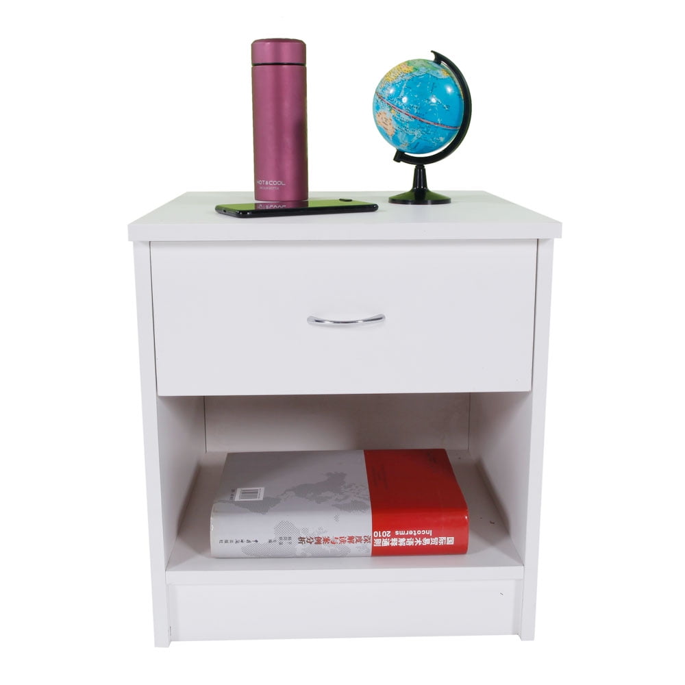 Lowestbest One Drawer Night Stand, Side Table for Living Room and Bedroom with Curved Handle, White Lowestbest One Drawer Night Stand, Side Table for Living Room and Bedroom with Curved Handle, White