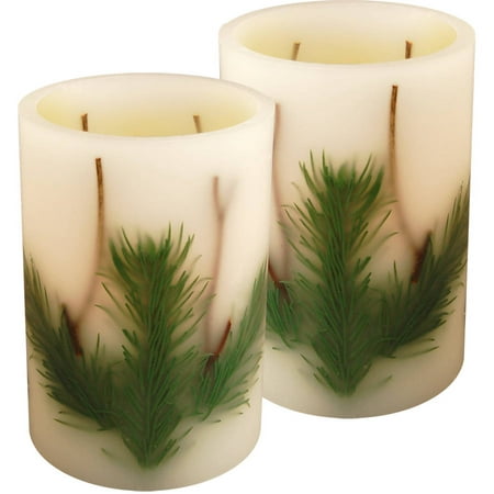 Battery Operated Wax LED Candles, Pine Needle - Set of