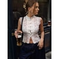 thumbnail image 5 of Gynyvoja Womens Lace Mandarin Collar Guipure Split Tank Top Sleeveless Shirt Blouses White S, 5 of 9