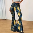 thumbnail image 2 of Leidass Women's Halloween Flare Leggings Black Cat Pumpkin Print High Waist Buttery Soft Bell Bottom Yoga Pants Green S, 2 of 6
