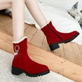 thumbnail image 2 of Xfvqtps Womens Mid Calf Boots Plush Fleece Line Suede Upper Chunky Heel Zipper Up Rhinestone Buckle Winter Snow Boots Women Solid Color Shoes Casual Warm Ankle Boots Red, 2 of 9